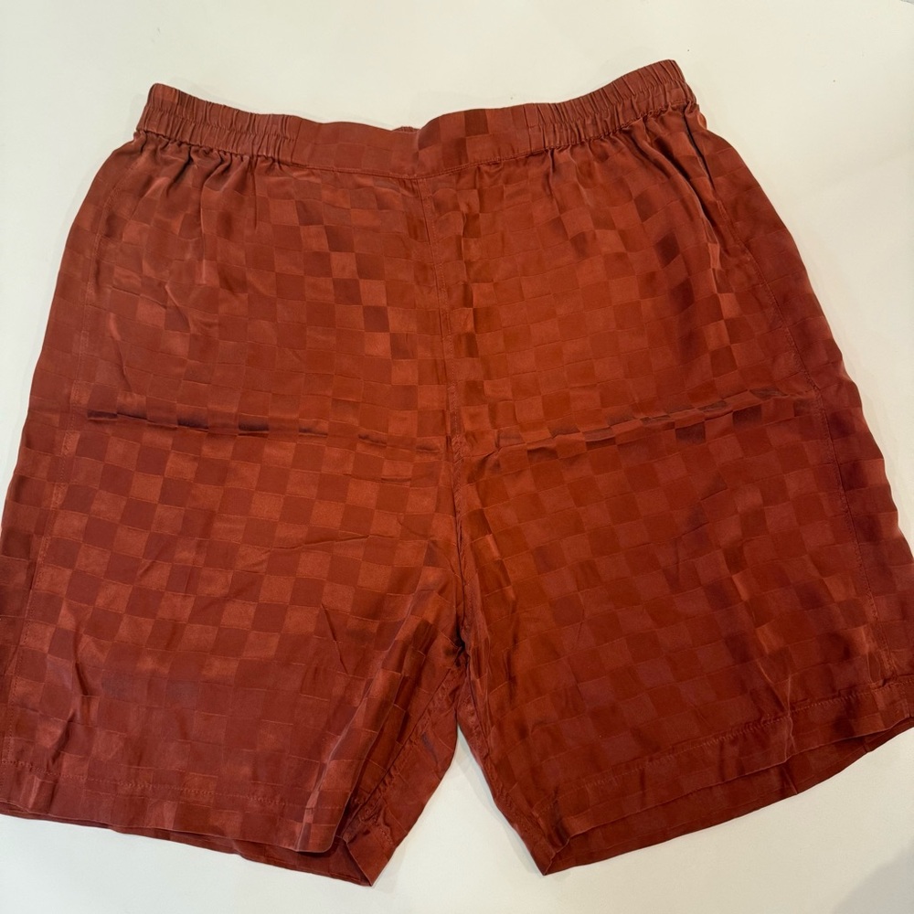 Lahgo Men’s Washable Silk Pajama Shorts Sz XL Brown Checkered Lunya Loungewear